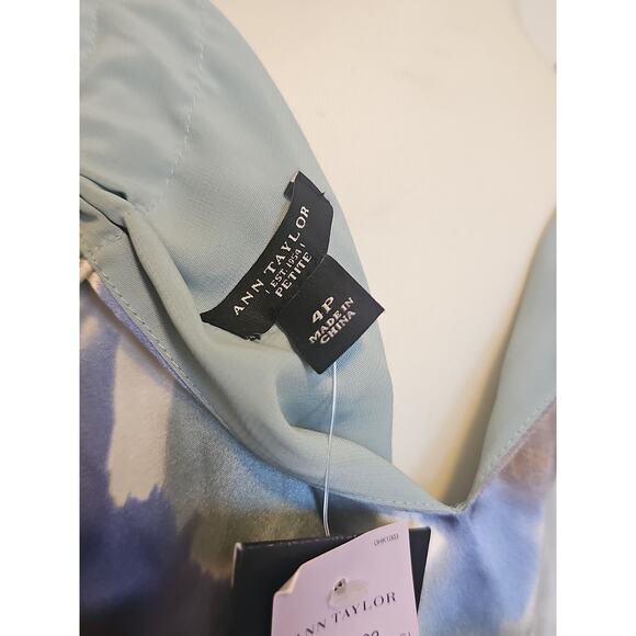 NWT Ann Taylor Silk Halter Dress Womens 4 Petite Watercolor Blue Green Wedding - Picture 10 of 16
